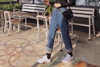 Quần Culottes Jeans Trơn Gập Gấu