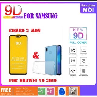 Kính cường lực full màn 9D cho huawei Y9 2019 tặng ốp dẻo trong suốt