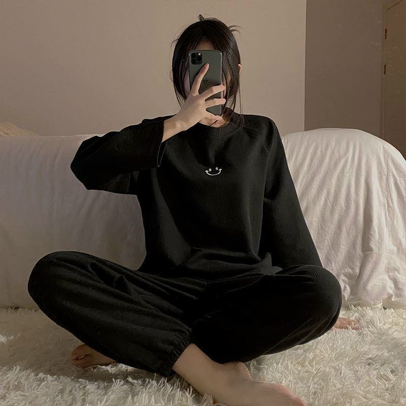Set bộ đồ nỉ len tăm unisex mặc đôi nam nữ phom rộng mặc nhà đi học