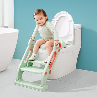 Bệ Thu Nhỏ Bồn Cầu Có Thang Và Tay Cầm Cho Bé Đi Vệ Sinh Có Đệm Da Và Chống Trượt Phù Hợp Nhiều Loại Bồn Cầu