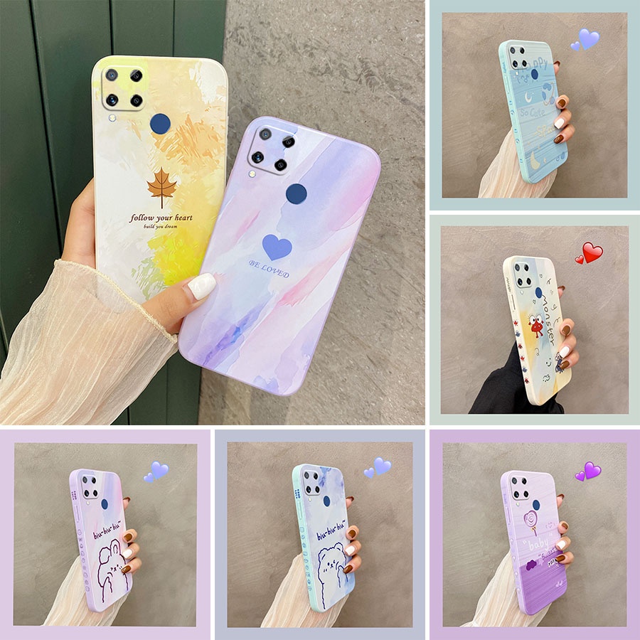 ốp lưng realme c15 ốp realme c15 Ốp Điện Thoại Silicon Hình Tranh Sơn Dầu Cho oppo realme C15 case