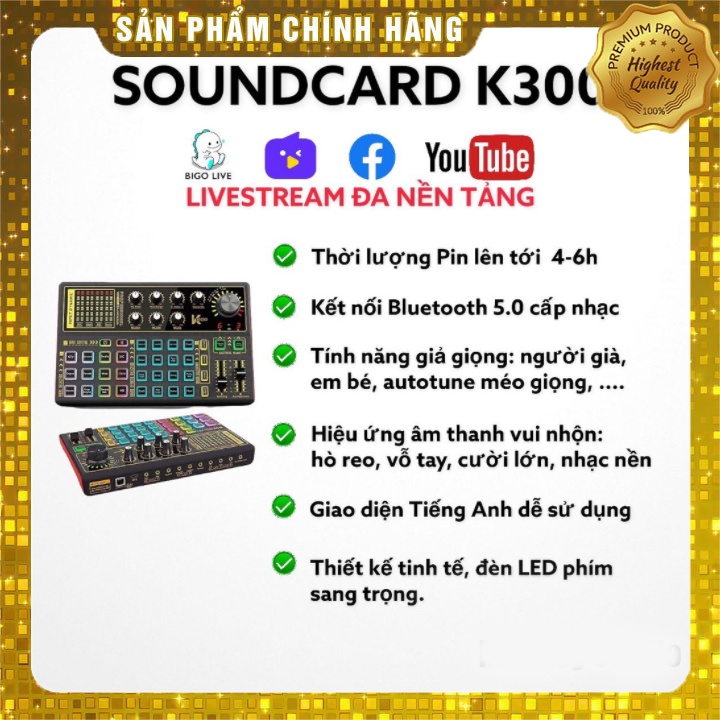 Bộ Mic Hát Livestream Soundcard K300 &amp; Mic ISK AT100⚡BH 1 NĂM⚡Tặng Kèm Tai Nghe Kiểm Âm, Âm Thanh Sống Động Cao Cấp