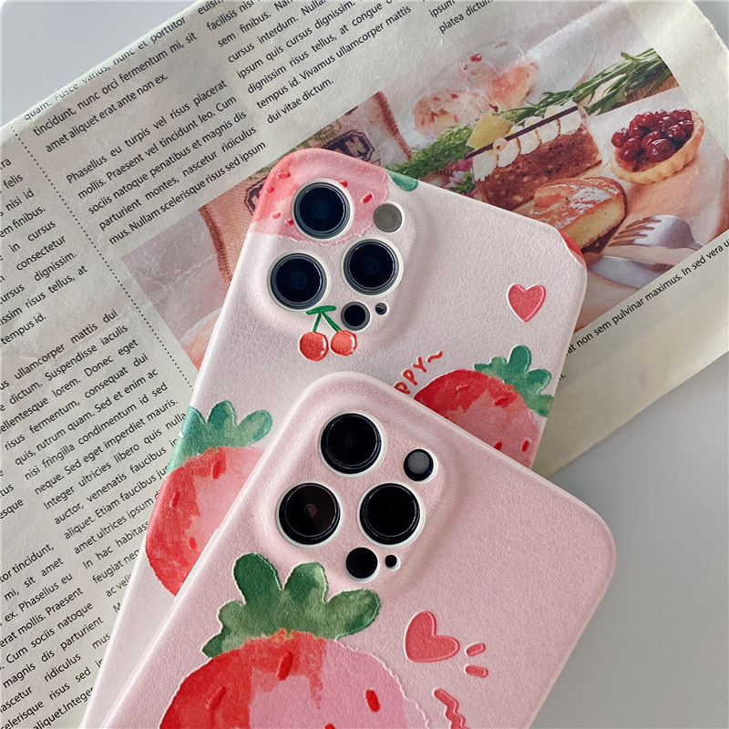 DINUO--Applicable iPhone12 Strawberry 11ProMax Mobile Phone Case XR Apple SE Text Xs Creative 7/8Plus Girl-LQ