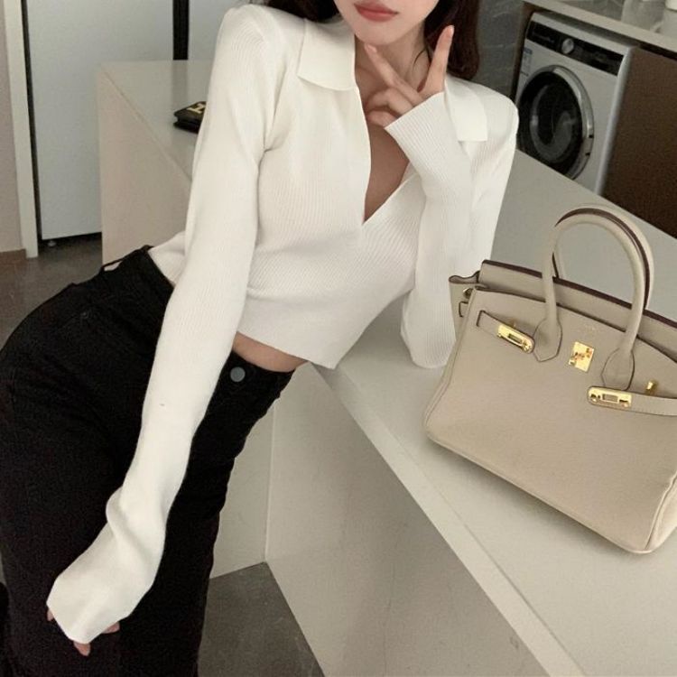 Áo Dệt Kim Tay Dài Dáng Ôm Thời Trang Thu Hè Thu 2022 Phong Cách Hàn Quốc Cổ Điển Dành Cho Nữ