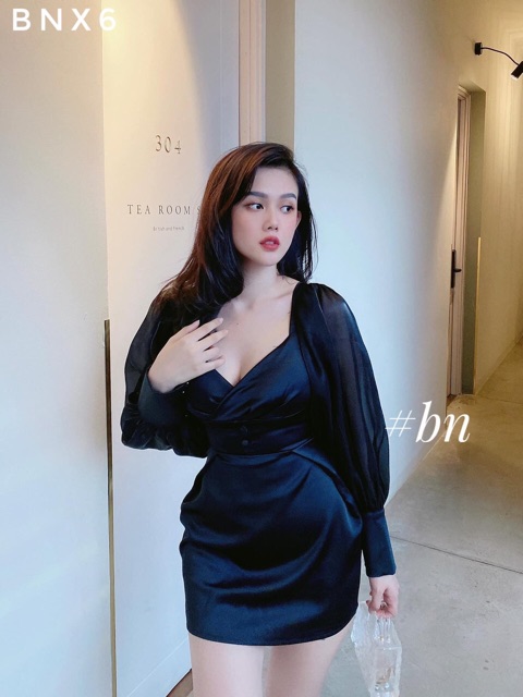 Váy tay bồng ôm body siêu ôm vòng 1 siêu tôn dáng