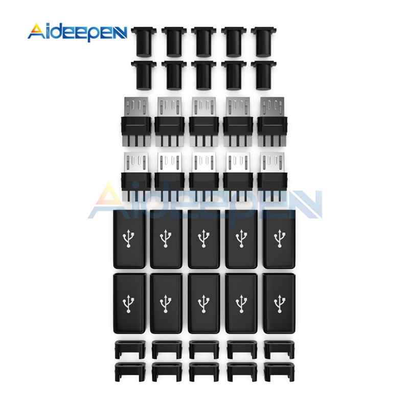 Set 10 Đầu Nối Dây Cáp Cổng Micro USB DIY Kèm Hộp Đựng Màu Đen DIY