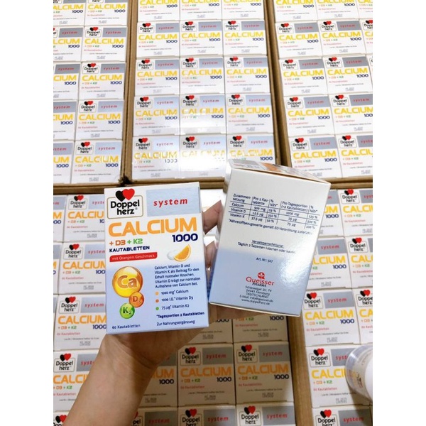 Kẹo nhai vị cam Calcium 1000+ D3+K2 Doppel system 60v