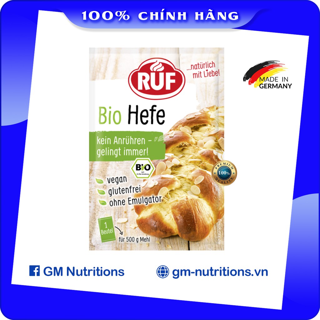 Men nở hữu cơ làm bánh mỳ , bánh bao Bio Hefe RUF gói 9g Nội Địa Đức