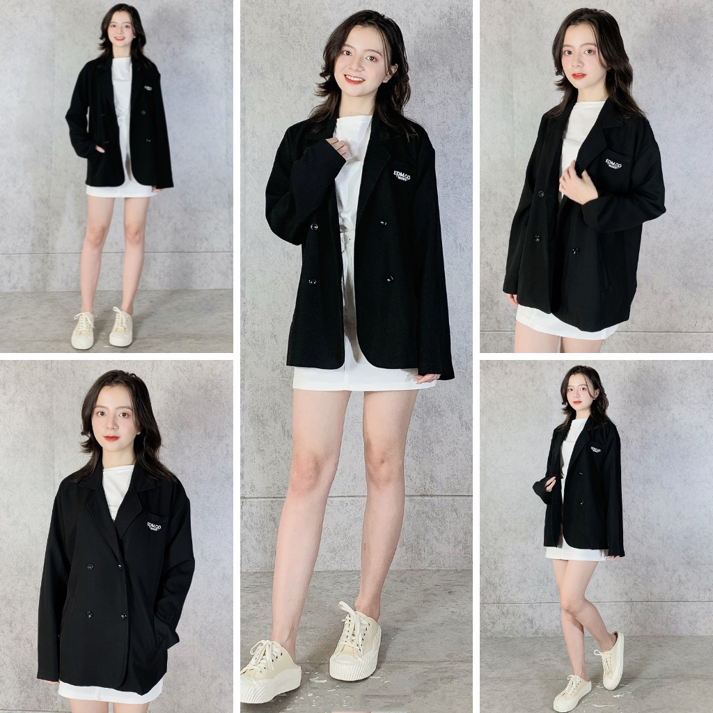 Áo khoác blazer công sở EMIX (màu đen), dáng dài, cổ vest, dài tay, form rộng, freesize, vải 1 lớp KHÔNG LỘ A5574