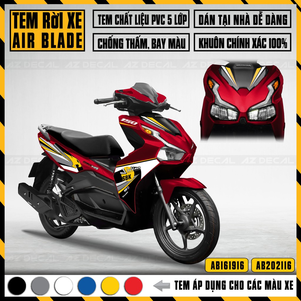 Tem Airblade 2016 - 2022 mẫu SBK | AB16 | Chất Liệu Decal PVC Cao Cấp Chống Nước, Chống Bay Màu