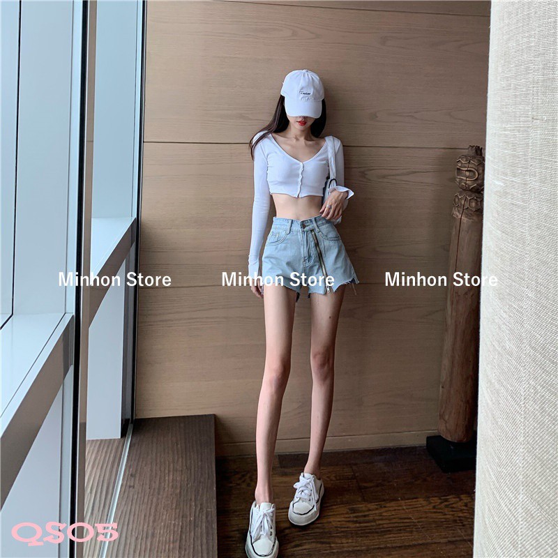 [Video - Freeship] Quần Đùi, Quần Short Jean Nữ Rách Gấu Có Khóa Chéo Ống Thời Trang (MINHON STORE QS05) | BigBuy360 - bigbuy360.vn