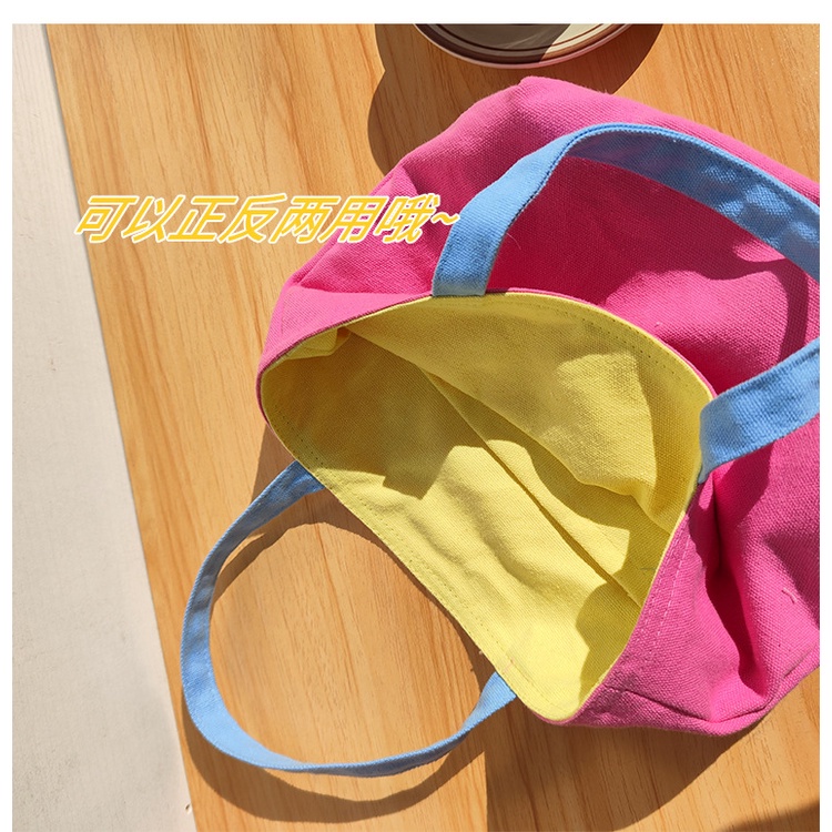 Túi Xách Canvas Hai Mặt Màu Sắc Tương Phản Hình Gấu Dễ Thương