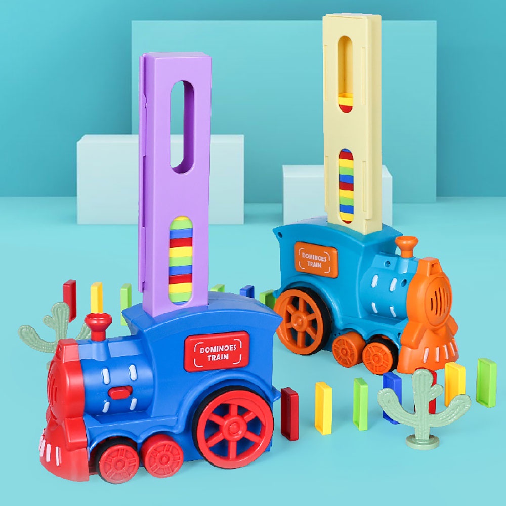 Đồ chơi trẻ em xe lửa điện domino, tàu lửa điện thả domino đồ chơi giáo dục rèn luyện tính kiên nhẫn và sáng tạo.