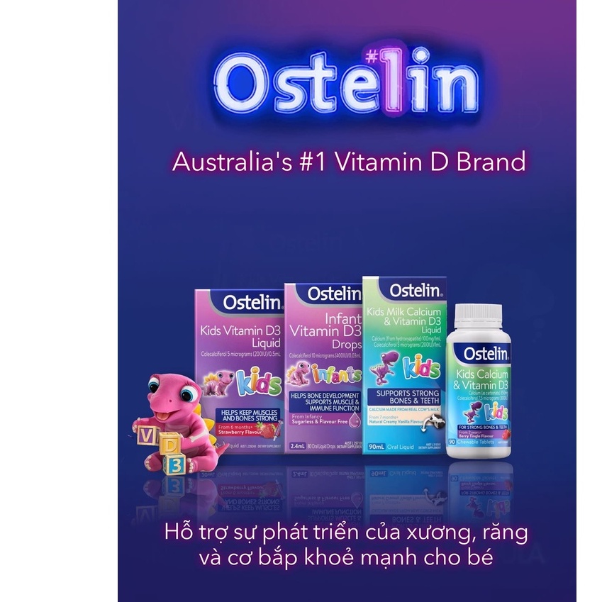 [Hàng Chuẩn ÚC] OSTELIN Canxi &amp; vitamin D3 phát triển chiều cao cho bé từ sơ sinh, 6 tháng, và trên 2 tuổi