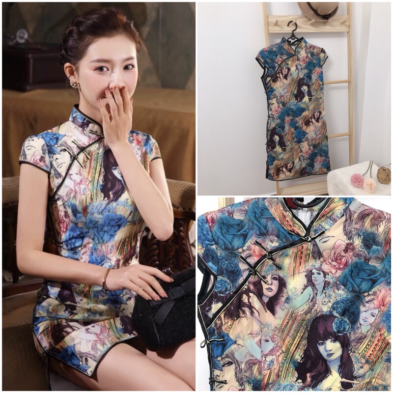 Sườn xám kỳ bào Trung Hoa chanh xả