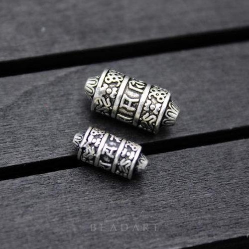 Charm Bạc 925 Khắc Lục Tự Chú Om Mani Padme Hum - Dạng Ống Trụ Nhọn, Phối Vòng Tay, Chuỗi Hạt, Trang Sức