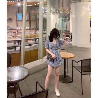 Set jump đùi nữ phối voan chiết eo xinh xắn qc