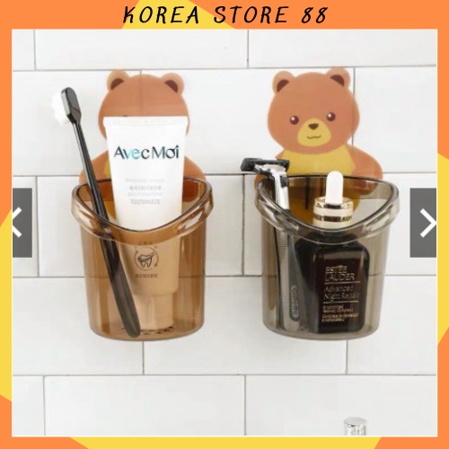 [SET 2] Cốc Đựng Bàn Chải, Kem Đánh Răng Cute Hình Gấu Gắn Tường 88183 Korea Store