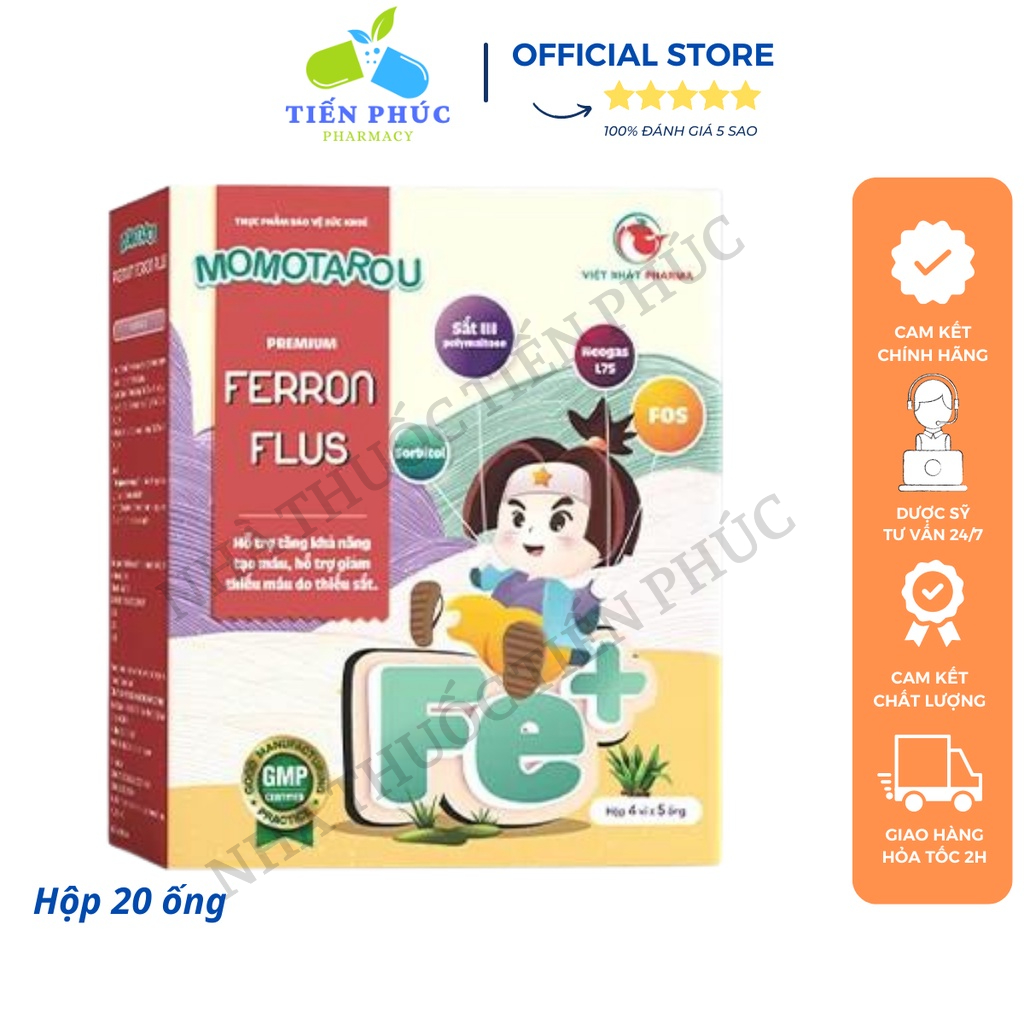 Siro Momotarou Premium Ferron Plus - Hỗ trợ tăng khả năng tạo máu, giảm thiếu máu do thiếu sắt Hộp 20 ống x 10ml