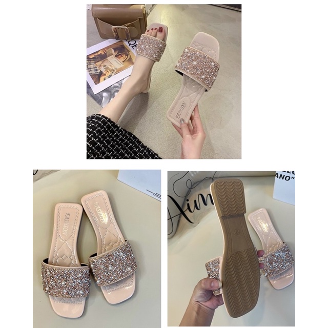 Dép Xoàn Đính Đá Lấp Lánh Cao Cấp Đế Cao 2 Phân (Hàng Quảng Châu Full box)