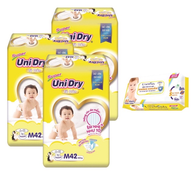 (Tặng quà) Combo 3 gói tã Dán Unidry mẫu mới S48/M42/L38/XL34