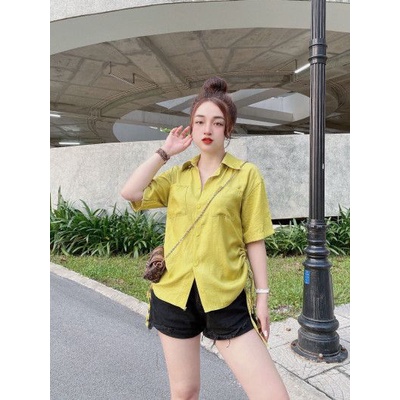 Áo sơ mi cộc tay cổ đức 2 túi dây rút dáng vừa