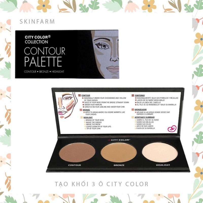 bảng phấn tạo khối city color, highlight city color 3 ô contour effects, Hana Forever