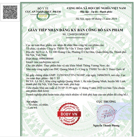 Minh Thông Vương hỗ trợ giảm nguy cơ xơ vữa động mạch, giảm đau đầu, hoa mắt, chóng mặt (Hộp 2 vỉ x 10 viên nén) - Boby