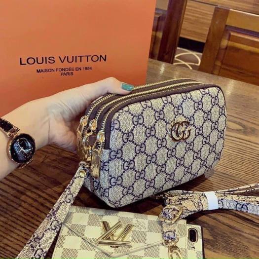 Túi ví cầm tay đeo chéo 3 ngăn size 20 thời trang nữ