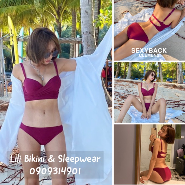 Bikini đỏ mận rượu vang đỏ màu hot Hàn Quốc tôn da trắng, tôn dáng, đồ bơi hai mảnh chéo ngực sexy | BigBuy360 - bigbuy360.vn