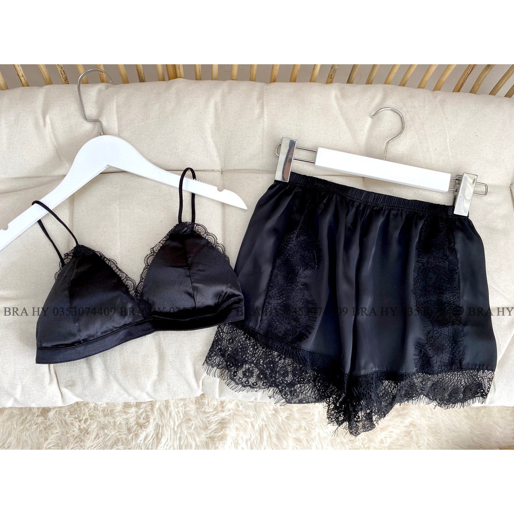 [SALE] Bộ đồ lót satin 2 màu trắng đen cao cấp siêu thoáng mát