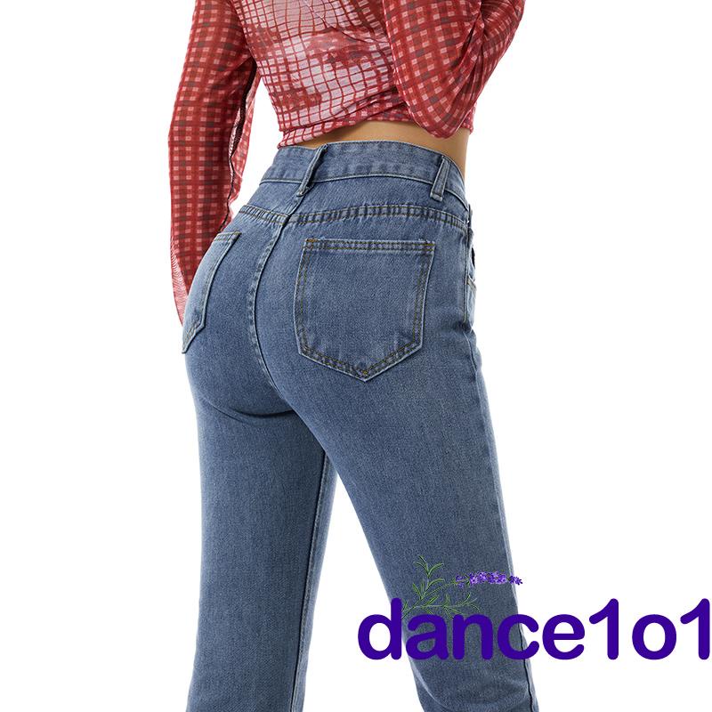 Quần denim lưng vừa viền kim loại có khóa kéo thời trang cho nữ