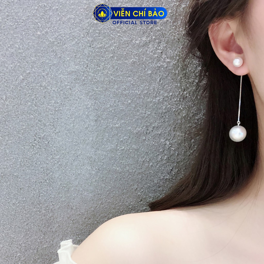 Bông tai bạc nữ đính trái châu dạng thả chất liệu bạc 925 thời trang phụ kiện trang sức nữ Viễn Chí Bảo B400165