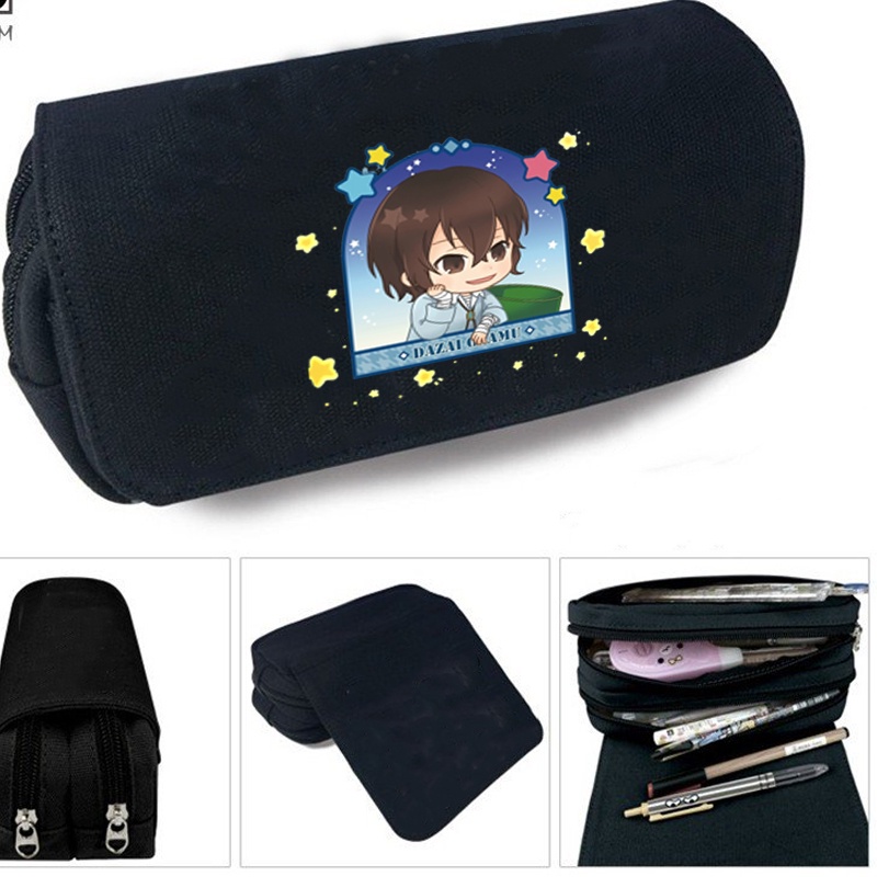 Hộp bút vải canvas in hình anime chibi BUNGOU STRAY DOGS dễ thương đi học đựng đồ dùng học tập tiện lợi