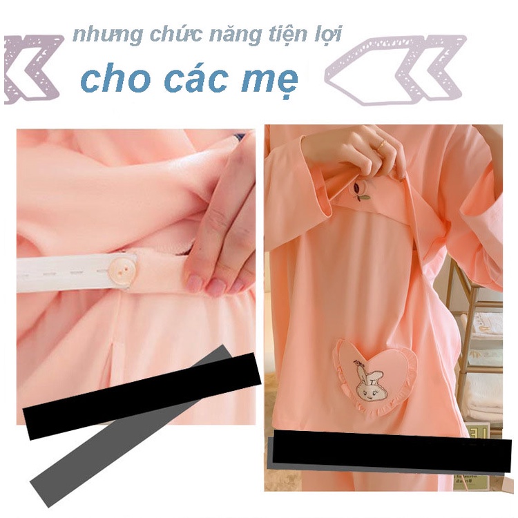 Bộ bầu - bộ sau sinh - cho con bú - chất liệu coton - mềm - mịn - mát ( đô lật túi tim Dài )