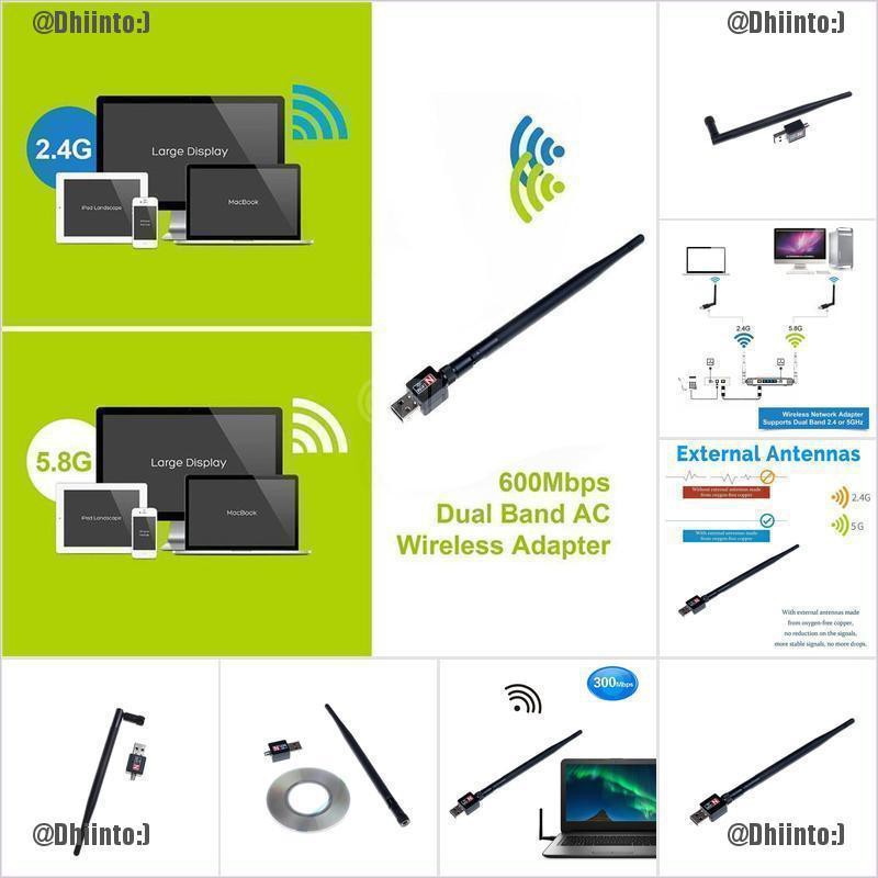 Ăng ten chuyển đổi thu sóng wifi không dây băng tần kép 2.4Ghz 600Mbps có Usb chuyên dụng