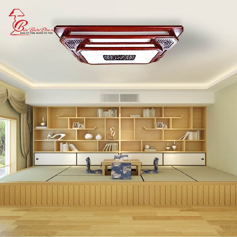 Đèn Ốp Trần Phòng Khách Chữ Nhật Gỗ ĐÈN TRANG TRÍ GIÁ BUỒN Thiết Kế Đậm Nét Nghệ Thuật Cổ Điển Á Đông MYP