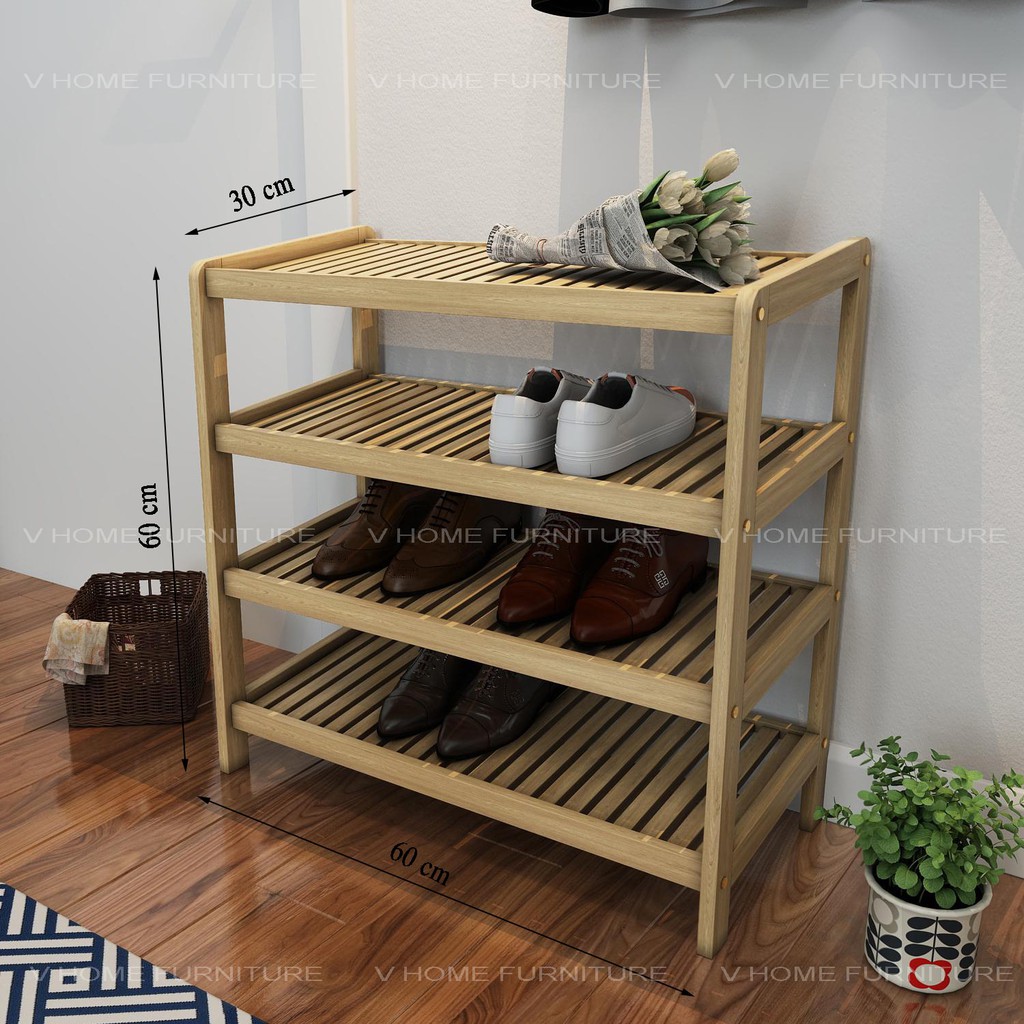 KỆ GIẦY , DÉP GỖ TỰ NHIÊN 4 TẦNG NGANG 62CM - VHOME FURNITURE