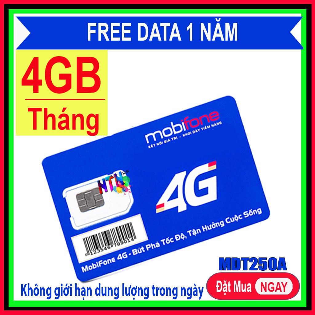 Sim 4G 1 Năm gói Mdt250a , miễn phí 1 năm không cần nạp tiền, sử dụng trên toàn quốc