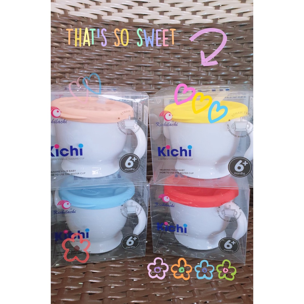 Cốc tập uống, tập hút 3 giai đoạn Kichilachi tiện lợi cho bé có vạch chia ml