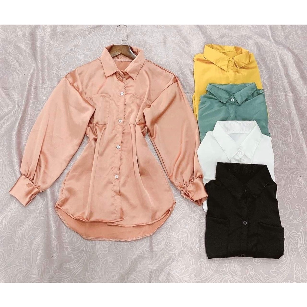 ÁO SƠ MI SATIN TAY DÀI FORM 60KG PHỦ MÔNG - ÁO SƠ MI TTP STORE