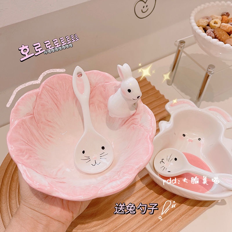 Dễ Thương Tô Sứ Đựng Thức Ăn Hình Thỏ Trắng Đáng Yêu Phong Cách Hàn Quốc