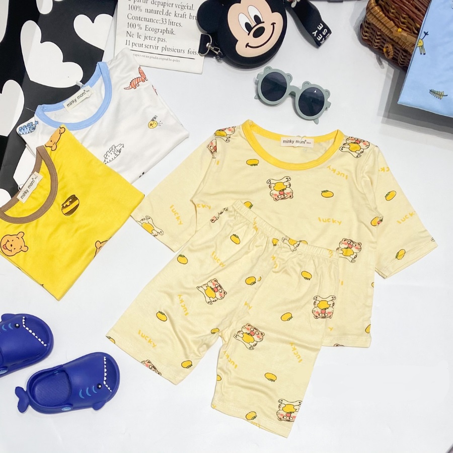 [Bé 8-27kg] Bộ Tay Lỡ, Quần Lửng Minky Mom Vải Thun Lạnh In Hoạ Tiết Động Vật Cho Bé Trai, Bé Gái 0-5 Tuổi-TN-IN105