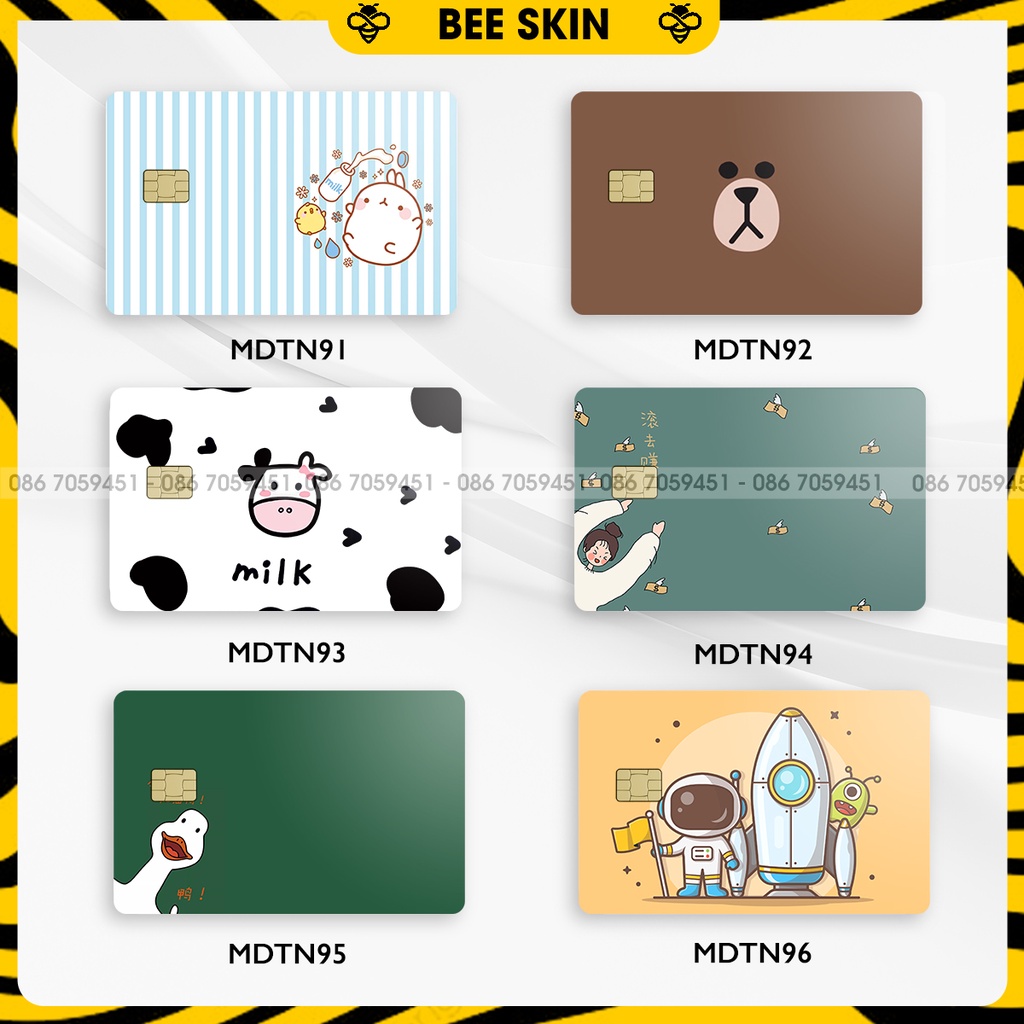 Miếng Dán Skin Thẻ ATM, Thẻ Gửi Xe, Thẻ Chung Cư, Thẻ Ngân Hàng In Hình Dễ Thương Bộ 16 ( Mã...) mdtnb16