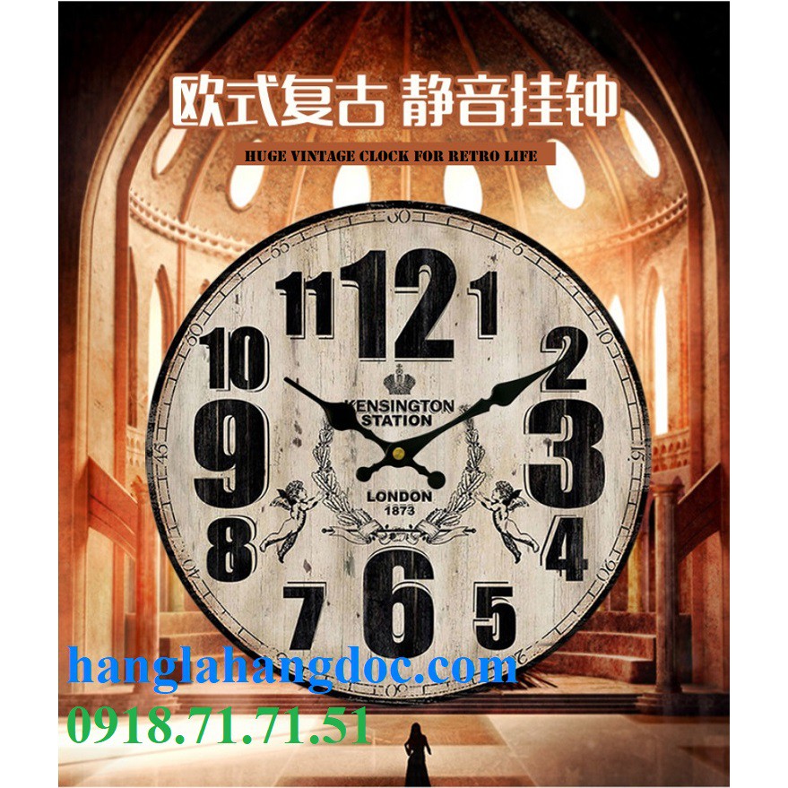 Đồng hồ gỗ treo tường phong cách cổ điển châu Âu cỡ đại (60cm đường kính) - Vintage Retro Wall Clock