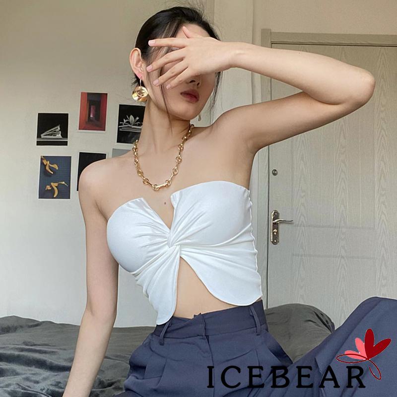 Áo Crop Top Hai Dây Cổ Chữ V Hở Lưng Màu Trơn Xẻ Tà Thời Trang Cho Nữ