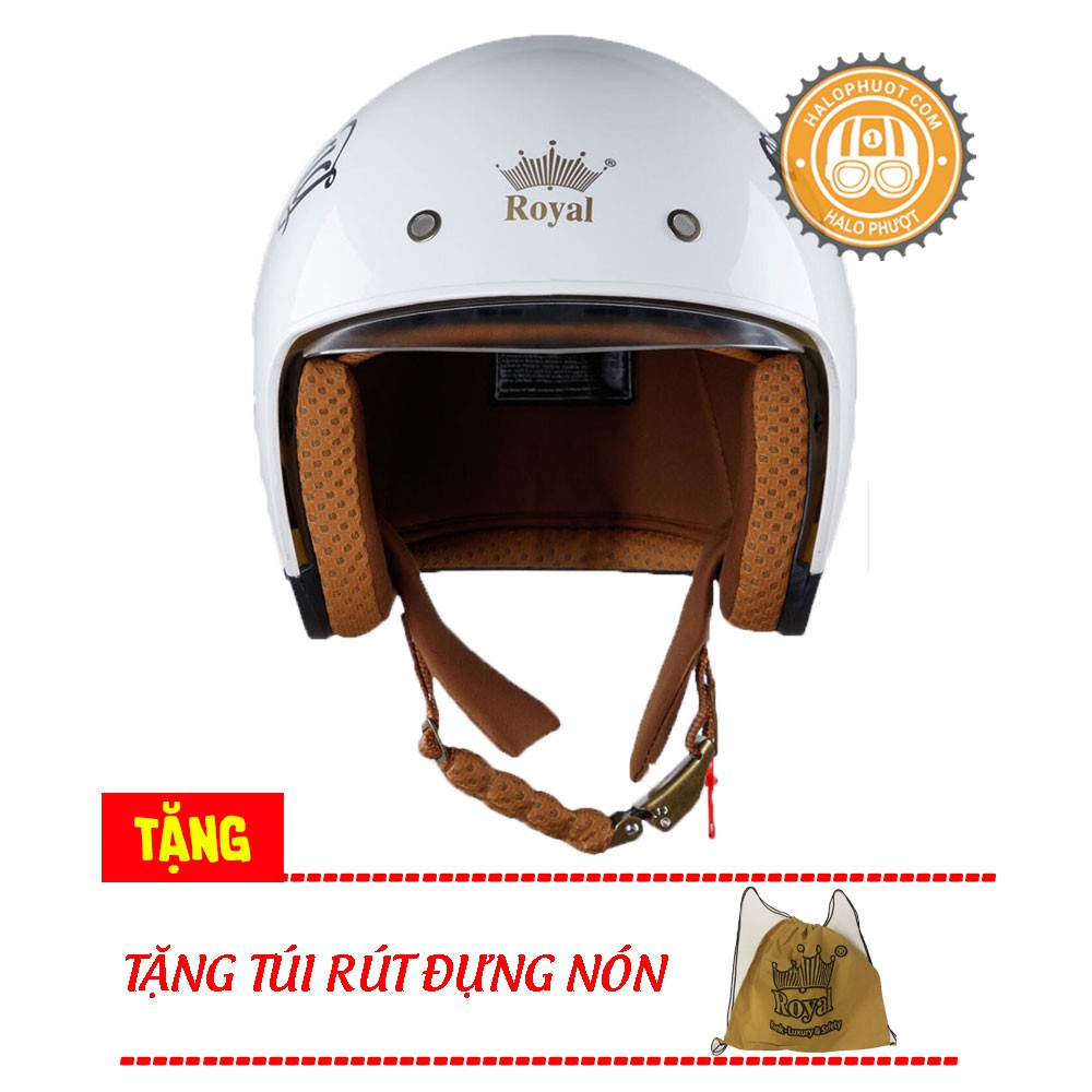 Nón bảo hiểm 3/4 kính âm Royal M139 V5 Trắng (tặng balo rút)