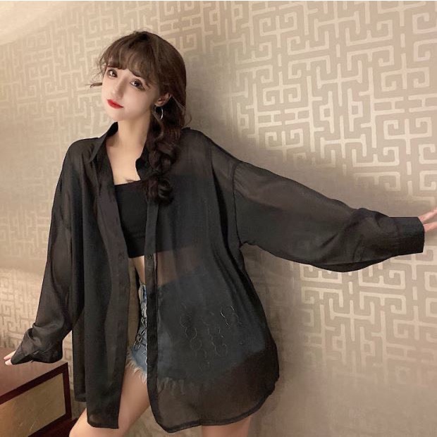 Áo Sơ Mi Trắng Mỏng Khoác Ngoài