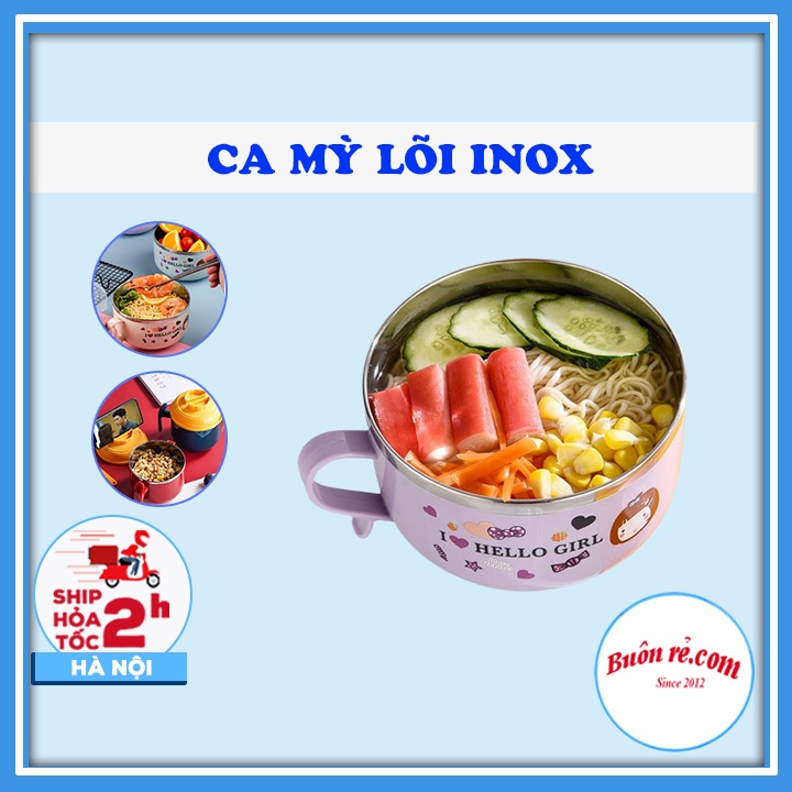 Ca mỳ lõi inox có nắp đậy cách nhiệt tiện dụng - Ca mỳ mini 2 lớp có quai đựng đồ ăn tiện lợi - 01486