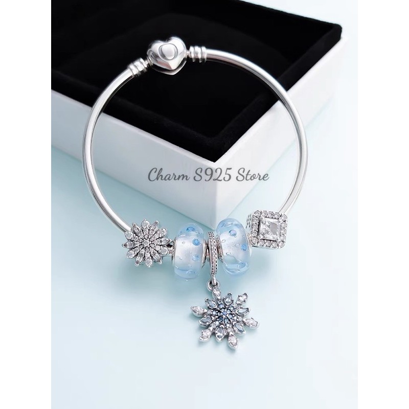charm pan thuỷ tinh xanh ngọc bạc s925 cao cấp